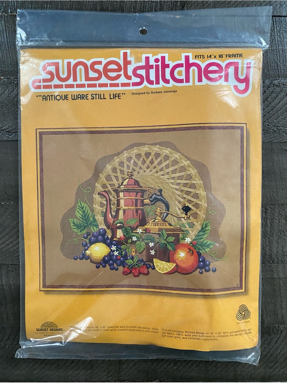 NEW Vintage 80s Sunset Stitchery Antique Ware Still Life Crewel Kit 2292 14x18”